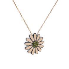 Papatya Kolye - Peridot 925 ayar siyah rodyum kaplama gümüş kolye (Ekru mineli, 40 cm rose altın rolo zincir) #19ek6gh