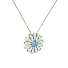 Papatya Kolye - Akuamarin 8 ayar rose altın kolye (Pastel mavi mineli, 40 cm gümüş rolo zincir) #19knr9k