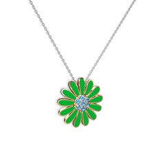 Papatya Kolye - Akuamarin 8 ayar rose altın kolye (Yeşil mineli, 40 cm beyaz altın rolo zincir) #19p6p97