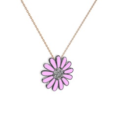 Papatya Kolye - Beyaz zirkon 925 ayar siyah rodyum kaplama gümüş kolye (Pembe mineli, 40 cm rose altın rolo zincir) #19vn3mj