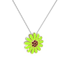 Rodolit garnet 18 ayar altın kolye (Neon yeşil mineli, 40 cm beyaz altın rolo zincir)