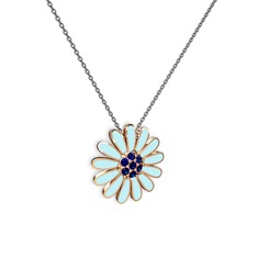 Lab safir 925 ayar rose altın kaplama gümüş kolye (Pastel mavi mineli, 40 cm gümüş rolo zincir)