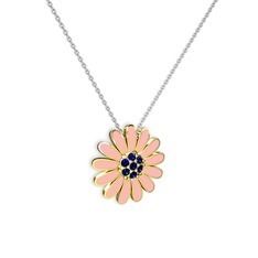 Lab safir 925 ayar altın kaplama gümüş kolye (Pastel pembe mineli, 40 cm gümüş rolo zincir)