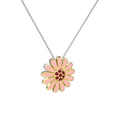 Papatya Kolye - Kök yakut 925 ayar altın kaplama gümüş kolye (Pastel pembe mineli, 40 cm gümüş rolo zincir) #1ajqwwt