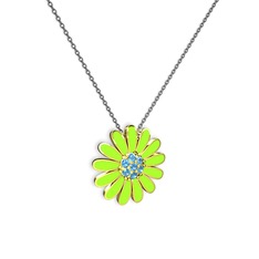 Akuamarin 14 ayar altın kolye (Neon yeşil mineli, 40 cm gümüş rolo zincir)