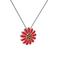 Papatya Kolye - Dumanlı kuvars 18 ayar rose altın kolye (Kırmızı mineli, 40 cm gümüş rolo zincir) #1asbzbk
