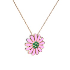 Papatya Kolye - Kök zümrüt 18 ayar rose altın kolye (Pembe mineli, 40 cm rose altın rolo zincir) #1awjy8l