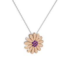Ametist 14 ayar rose altın kolye (Ekru mineli, 40 cm beyaz altın rolo zincir)