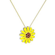 Papatya Kolye - Rodolit garnet 18 ayar altın kolye (Sarı mineli, 40 cm gümüş rolo zincir) #1b63ck5