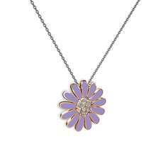 Pırlanta 14 ayar rose altın kolye (0.252 karat, menekşe mineli, 40 cm gümüş rolo zincir)