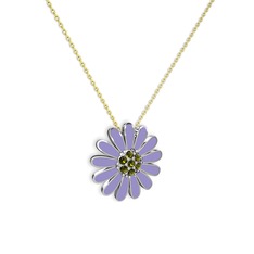 Papatya Kolye - Peridot 8 ayar beyaz altın kolye (Menekşe mineli, 40 cm altın rolo zincir) #1bjjrtd
