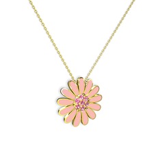 Papatya Kolye - Pembe kuvars 8 ayar altın kolye (Pastel pembe mineli, 40 cm altın rolo zincir) #1bnu9u0