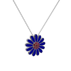 Rodolit garnet 925 ayar siyah rodyum kaplama gümüş kolye (Lacivert mineli, 40 cm beyaz altın rolo zincir)