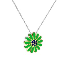 Lab safir 925 ayar altın kaplama gümüş kolye (Yeşil mineli, 40 cm beyaz altın rolo zincir)