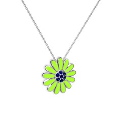Papatya Kolye - Lab safir 925 ayar gümüş kolye (Neon yeşil mineli, 40 cm beyaz altın rolo zincir) #1bu1ogm