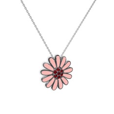 Papatya Kolye - Garnet 925 ayar siyah rodyum kaplama gümüş kolye (Pastel pembe mineli, 40 cm gümüş rolo zincir) #1bxgglr