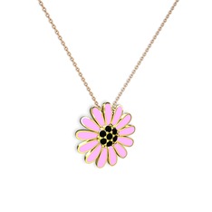 Siyah zirkon 925 ayar altın kaplama gümüş kolye (Pembe mineli, 40 cm gümüş rolo zincir)