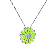 Papatya Kolye - Swarovski 925 ayar gümüş kolye (Neon yeşil mineli, 40 cm gümüş rolo zincir) #1c1uq0f