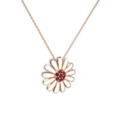 Papatya Kolye - Rodolit garnet 8 ayar rose altın kolye (Beyaz mineli, 40 cm rose altın rolo zincir) #1c2vun5