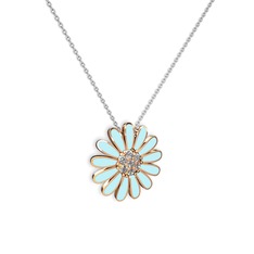 Papatya Kolye - Beyaz zirkon 14 ayar rose altın kolye (Pastel mavi mineli, 40 cm beyaz altın rolo zincir) #1c58jvp