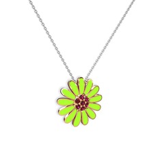 Rodolit garnet 925 ayar rose altın kaplama gümüş kolye (Neon yeşil mineli, 40 cm beyaz altın rolo zincir)