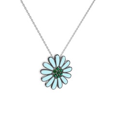 Papatya Kolye - Yeşil kuvars 925 ayar siyah rodyum kaplama gümüş kolye (Pastel mavi mineli, 40 cm gümüş rolo zincir) #1cej0yn
