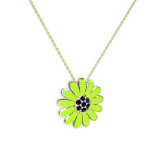 Papatya Kolye - Lab safir 18 ayar altın kolye (Neon yeşil mineli, 40 cm gümüş rolo zincir) #1cgxwi7