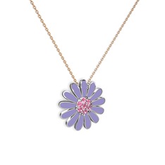 Papatya Kolye - Pembe kuvars 18 ayar beyaz altın kolye (Menekşe mineli, 40 cm rose altın rolo zincir) #1cmwgpn