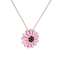 Papatya Kolye - Siyah zirkon 925 ayar rose altın kaplama gümüş kolye (Pembe mineli, 40 cm rose altın rolo zincir) #1ctqvsy