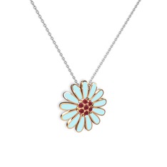Papatya Kolye - Kök yakut 925 ayar rose altın kaplama gümüş kolye (Pastel mavi mineli, 40 cm gümüş rolo zincir) #1cvtt1b