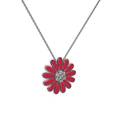 Papatya Kolye - Swarovski 925 ayar siyah rodyum kaplama gümüş kolye (Kırmızı mineli, 40 cm gümüş rolo zincir) #1d6525b