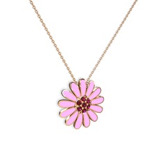 Rodolit garnet 925 ayar rose altın kaplama gümüş kolye (Pembe mineli, 40 cm rose altın rolo zincir)