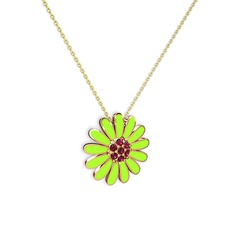 Rodolit garnet 8 ayar rose altın kolye (Neon yeşil mineli, 40 cm altın rolo zincir)