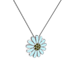 Papatya Kolye - Peridot 8 ayar beyaz altın kolye (Pastel mavi mineli, 40 cm gümüş rolo zincir) #1dqoy0v