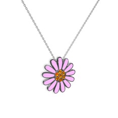 Papatya Kolye - Sitrin 925 ayar siyah rodyum kaplama gümüş kolye (Pembe mineli, 40 cm beyaz altın rolo zincir) #1dqwdf2