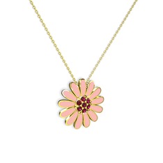 Papatya Kolye - Rodolit garnet 18 ayar altın kolye (Pastel pembe mineli, 40 cm altın rolo zincir) #1e06il0