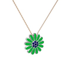 Papatya Kolye - Lab safir 18 ayar beyaz altın kolye (Yeşil mineli, 40 cm rose altın rolo zincir) #1egupwu