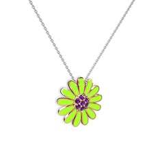 Papatya Kolye - Ametist 18 ayar rose altın kolye (Neon yeşil mineli, 40 cm beyaz altın rolo zincir) #1emzhix