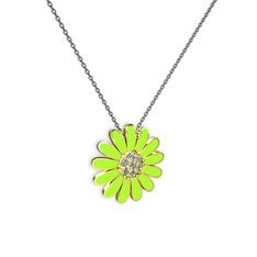 Papatya Kolye - Pırlanta 8 ayar altın kolye (0.252 karat, neon yeşil mineli, 40 cm gümüş rolo zincir) #1erjxwy