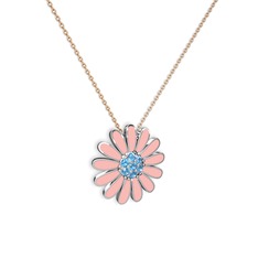 Akuamarin 18 ayar beyaz altın kolye (Pastel pembe mineli, 40 cm rose altın rolo zincir)