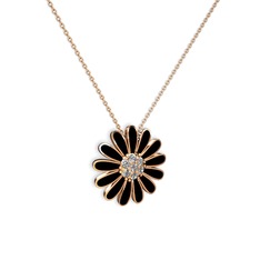 Beyaz zirkon 8 ayar rose altın kolye (Siyah mineli, 40 cm gümüş rolo zincir)