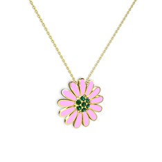 Yeşil kuvars 8 ayar altın kolye (Pembe mineli, 40 cm altın rolo zincir)