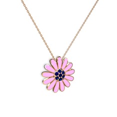 Papatya Kolye - Lab safir 18 ayar rose altın kolye (Pembe mineli, 40 cm rose altın rolo zincir) #1f8cnhk