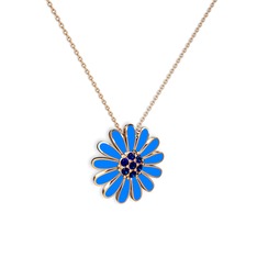 Papatya Kolye - Lab safir 8 ayar rose altın kolye (Mavi mineli, 40 cm rose altın rolo zincir) #1f9smzc