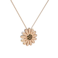 Papatya Kolye - Dumanlı kuvars 14 ayar rose altın kolye (Ekru mineli, 40 cm rose altın rolo zincir) #1fadji5