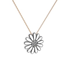 Beyaz zirkon 925 ayar siyah rodyum kaplama gümüş kolye (Beyaz mineli, 40 cm rose altın rolo zincir)