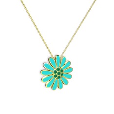 Papatya Kolye - Kök zümrüt 14 ayar altın kolye (Turkuaz mineli, 40 cm altın rolo zincir) #1fwkpkc