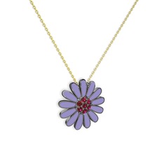 Papatya Kolye - Rodolit garnet 925 ayar siyah rodyum kaplama gümüş kolye (Menekşe mineli, 40 cm altın rolo zincir) #1g4evrb