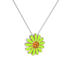 Papatya Kolye - Sitrin 925 ayar rose altın kaplama gümüş kolye (Neon yeşil mineli, 40 cm gümüş rolo zincir) #1gmleyo