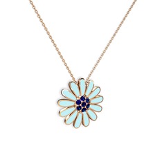 Papatya Kolye - Lab safir 14 ayar rose altın kolye (Pastel mavi mineli, 40 cm rose altın rolo zincir) #1gr3i13